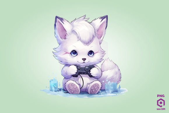 Arctic Fox Playing Video Game: A Unique Design Asset